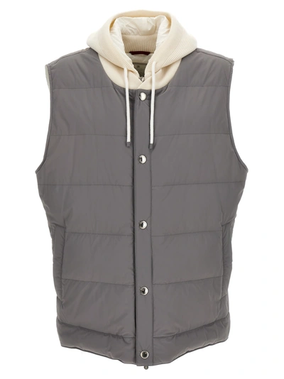 Brunello Cucinelli Hooded Vest In Gray