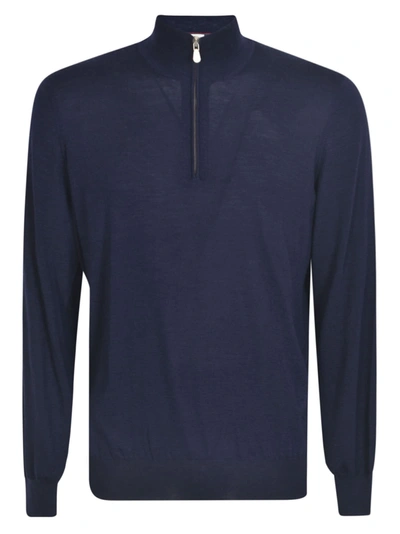 Brunello Cucinelli Zip Placket Sweater In Blue
