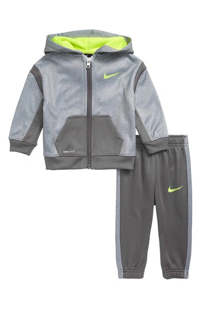 Nike Babies' Therma Dri-fit Speckle Colorblock Hoodie & Joggers Set In Platinum