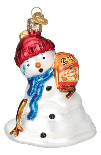 Old World Christmas Flamin' Hot Cheetos Snowman Glass Ornament In White/ Red/ Blue