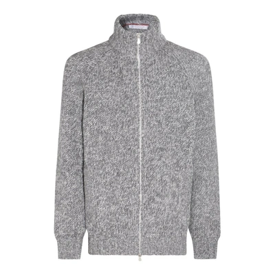 Brunello Cucinelli Raglan-sleeved Zip-up Knitted Cardigan In Gray