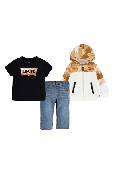Levi's® Babies'  Logo Camo T-shirt, Hoodie & Jeans Set In Tofu