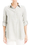 Max Studio Stripe Oversize Long Sleeve Button-up Tunic In Olive Black Framed Stripe