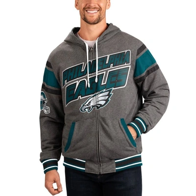 G-iii Sports By Carl Banks Gray/midnight Green Philadelphia Eagles Extreme Full Back Reversible Hood In Gray,midnight Green