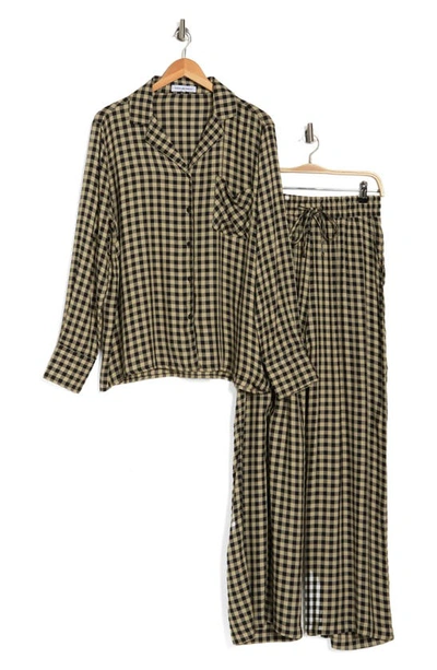 Weworewhat Plaid Long Sleeve Button-up Shirt & Pants Pajamas In Cacao/ Khaki Mlt