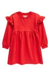 Tucker + Tate Kids' Print Ruffle Shoulder Long Sleeve Fleece Dress In Red Letter Mini Dot