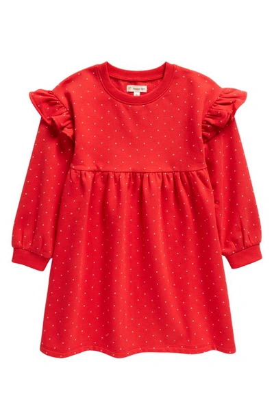 Tucker + Tate Kids' Print Ruffle Shoulder Long Sleeve Fleece Dress In Red Letter Mini Dot