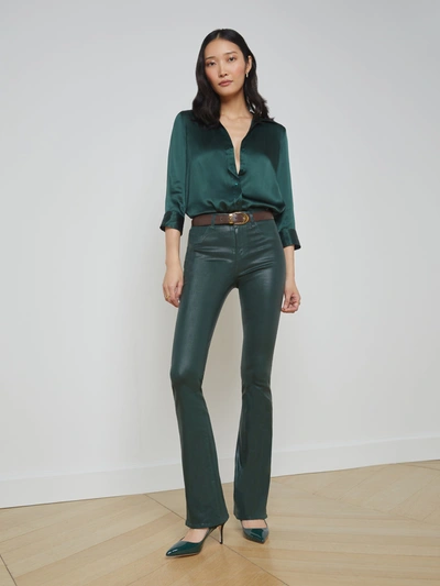 L Agence Selma Coated Jean In Forest Green Coated