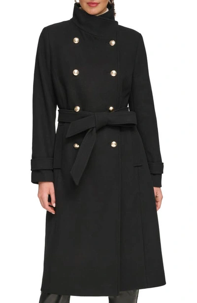Dkny Double Breasted Wool Blend Coat In Black
