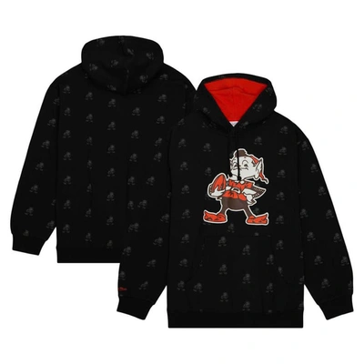 Mitchell & Ness Men's  Black Cleveland Browns Allover Print Fleece Pullover Hoodie