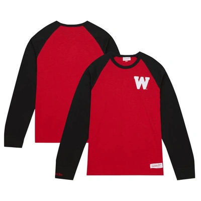 Mitchell & Ness Red Wisconsin Badgers Legendary Slub Raglan Long Sleeve T-shirt
