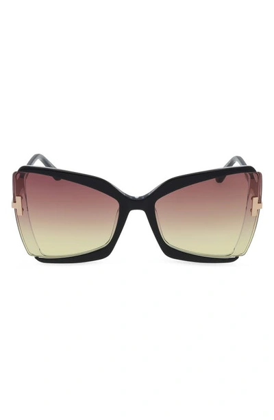 Tom Ford Gia 63mm Oversize Butterfly Sunglasses In Black/brown Gradient