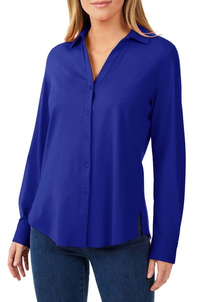 Foxcroft Mary Button-up Blouse In Blue Iris