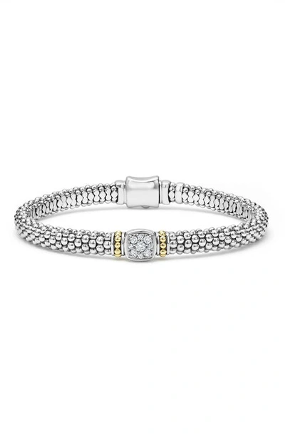 Lagos 18k Yellow Gold & Sterling Silver Rittenhouse Diamond Cluster Caviar Rope Bead Bracelet