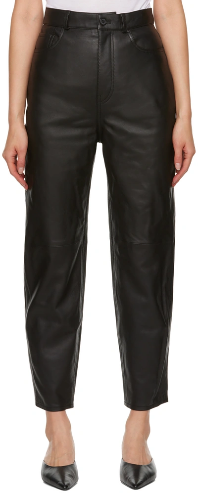 Totême Cropped Leather Tapered Trousers In Black