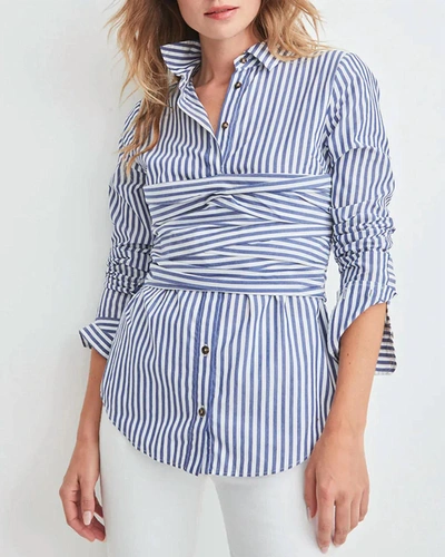 Veronica Beard Baylor Pleated Striped Cotton-blend Poplin Shirt In Multi