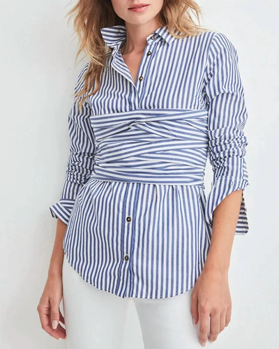 Veronica Beard Baylor Pleated Striped Cotton-blend Poplin Shirt In Blue