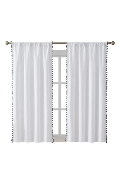 Vcny Home Meg Set Of 2 Pompom Trim Curtain Panels In Grey/ White
