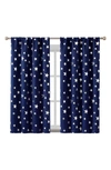 Vcny Home Set Of 2 Jacob Star Foil Panel Darkening Curtain Panels In Navy/silver
