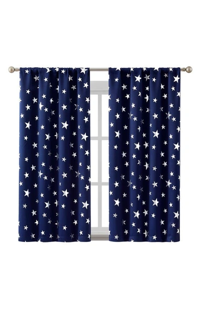 Vcny Home Set Of 2 Jacob Star Foil Panel Darkening Curtain Panels In Navy/ Silver