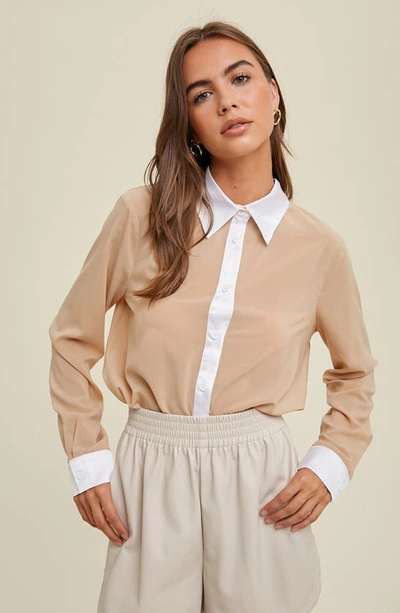 Wishlist Tuxedo Long Sleeve Button-up Shirt In Beige