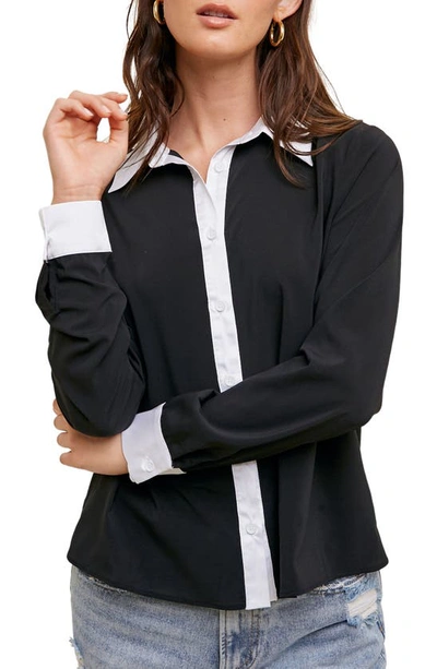 Wishlist Tuxedo Long Sleeve Button-up Shirt In Black