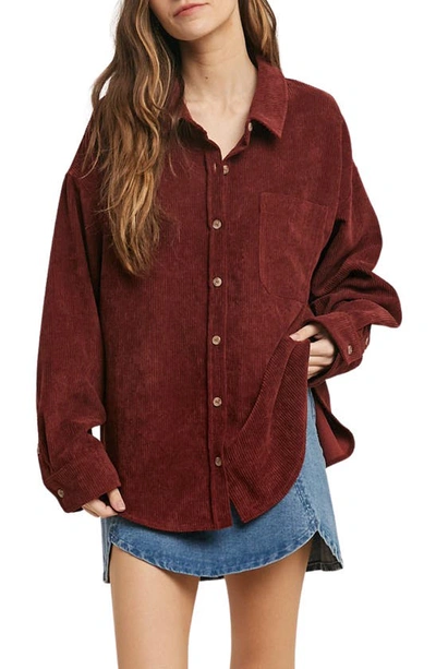 Wishlist Oversize Corduroy Shacket In Wine