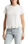 Wishlist Short Sleeve Embroidered Mesh Babydoll Top In Cream