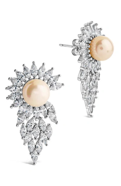Sterling Forever Rhianna Imitation Pearl & Cubic Zirconia Statement Earrings In Silver