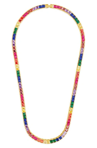 Sterling Forever Rainbow Square Cubic Zirconia Tennis Necklace In Gold