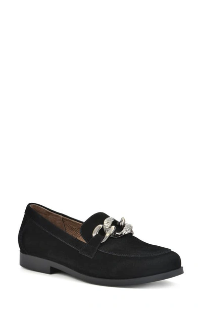 White Mountain Footwear Casavas Embellished Chain Loafer In Black/ Suede