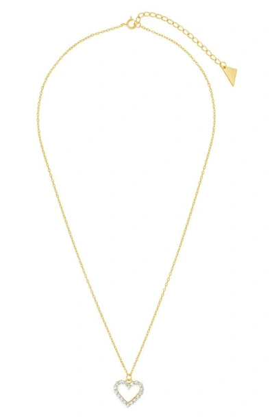 Sterling Forever Sterling Silver Cubic Zirconia Outline Heart Pendant Necklace In Gold