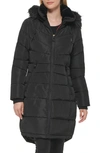 Karl Lagerfeld Apres Ski Faux Fur Trim Hooded Puffer Jacket In Black