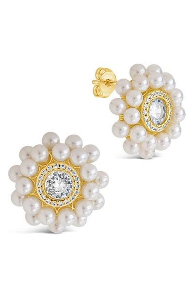 Sterling Forever Betty Imitation Pearl & Cz Stud Earrings In Gold