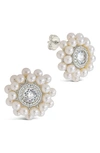 Sterling Forever Betty Imitation Pearl & Cz Stud Earrings In Silver