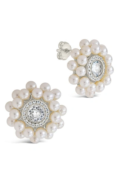 Sterling Forever Betty Imitation Pearl & Cz Stud Earrings In Silver