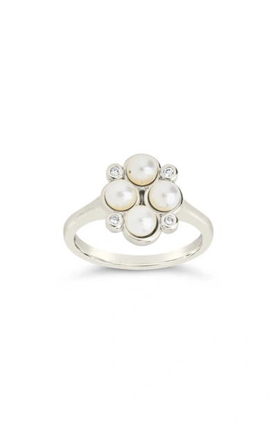 Sterling Forever Cosetta Imitation Pearl & Cz Ring In Silver