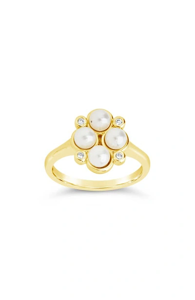 Sterling Forever Cosetta Imitation Pearl & Cz Ring In Gold