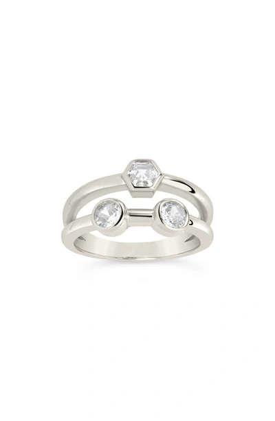 Sterling Forever Lou Cz Double Band Ring In Silver