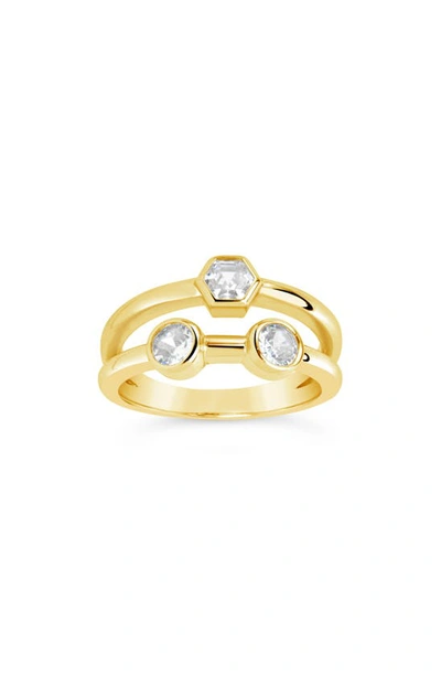 Sterling Forever Lou Cz Double Band Ring In Gold