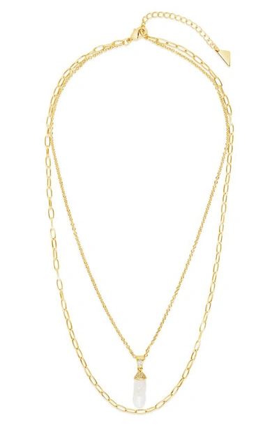 Sterling Forever Nerissa 18mm Freshwater Pearl Pendant Layered Necklace In Gold