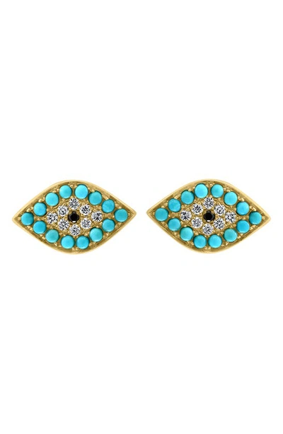 Effy 14k Gold Turquoise & Diamond Evil Eye Stud Earrings In Blue