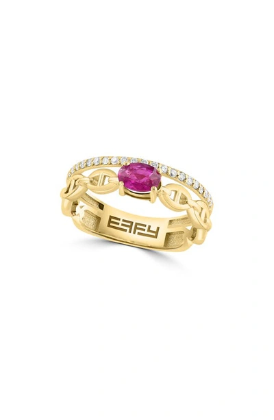 Effy 14k Yellow Gold Ruby & Diamond Double Band Ring In Gold/ Red