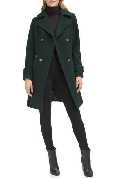 Guess Double Breasted Wool Blend Coat In Forest