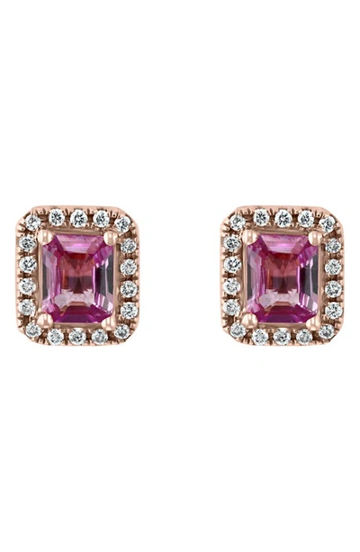 Effy 14k Rose Gold Pink Sapphire & Diamond Halo Stud Earrings