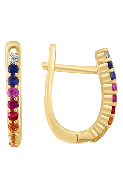 Effy 14k Gold Plated Sterling Silver Rainbow Sapphire Hoop Earrings In Gold Multi