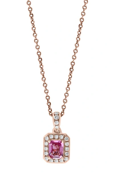 Effy 14k Rose Gold Pink Sapphire & Diamond Halo Pendant Necklace