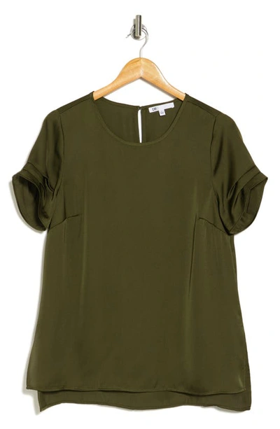 Dr2 By Daniel Rainn Pinched Sleeve Satin High/low Top In Olive Martini