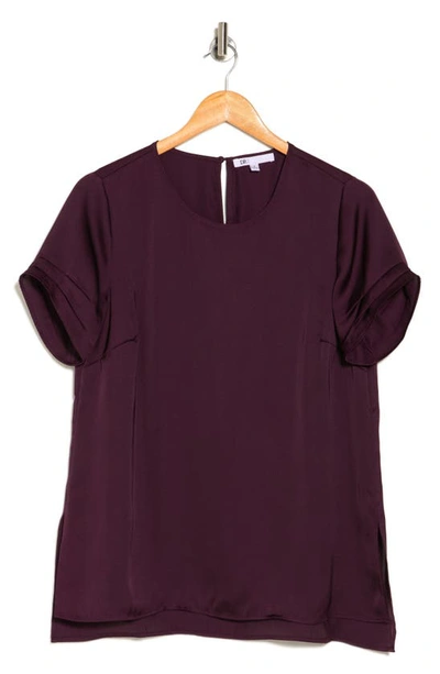 Dr2 By Daniel Rainn Pinched Sleeve Satin High/low Top In Plum