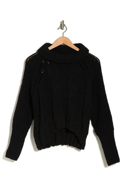Dr2 By Daniel Rainn Turtleneck Crop High-low Sweater In Black